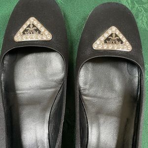 Authentic Prada Satin Crystal Logo flats 38.5